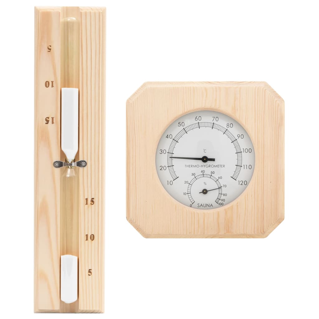2-in-1 sauna hygrothermograph and hourglass set made of solid pine wood