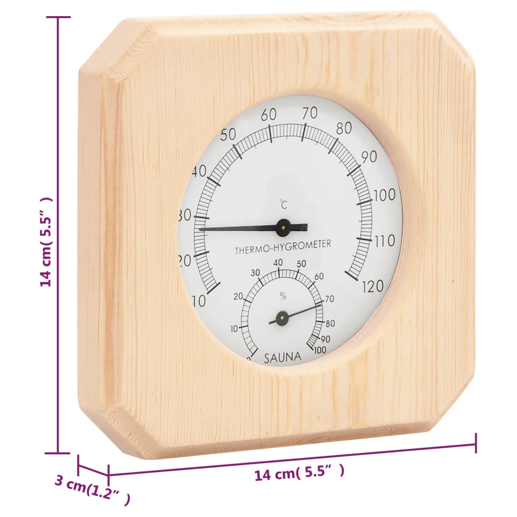 2-in-1 sauna hygrothermograph and hourglass set made of solid pine wood
