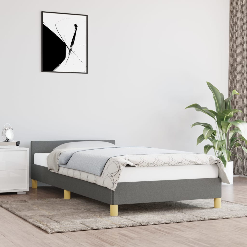 Cadre de lit avec tête de lit tissu gris foncé 80x200 cm