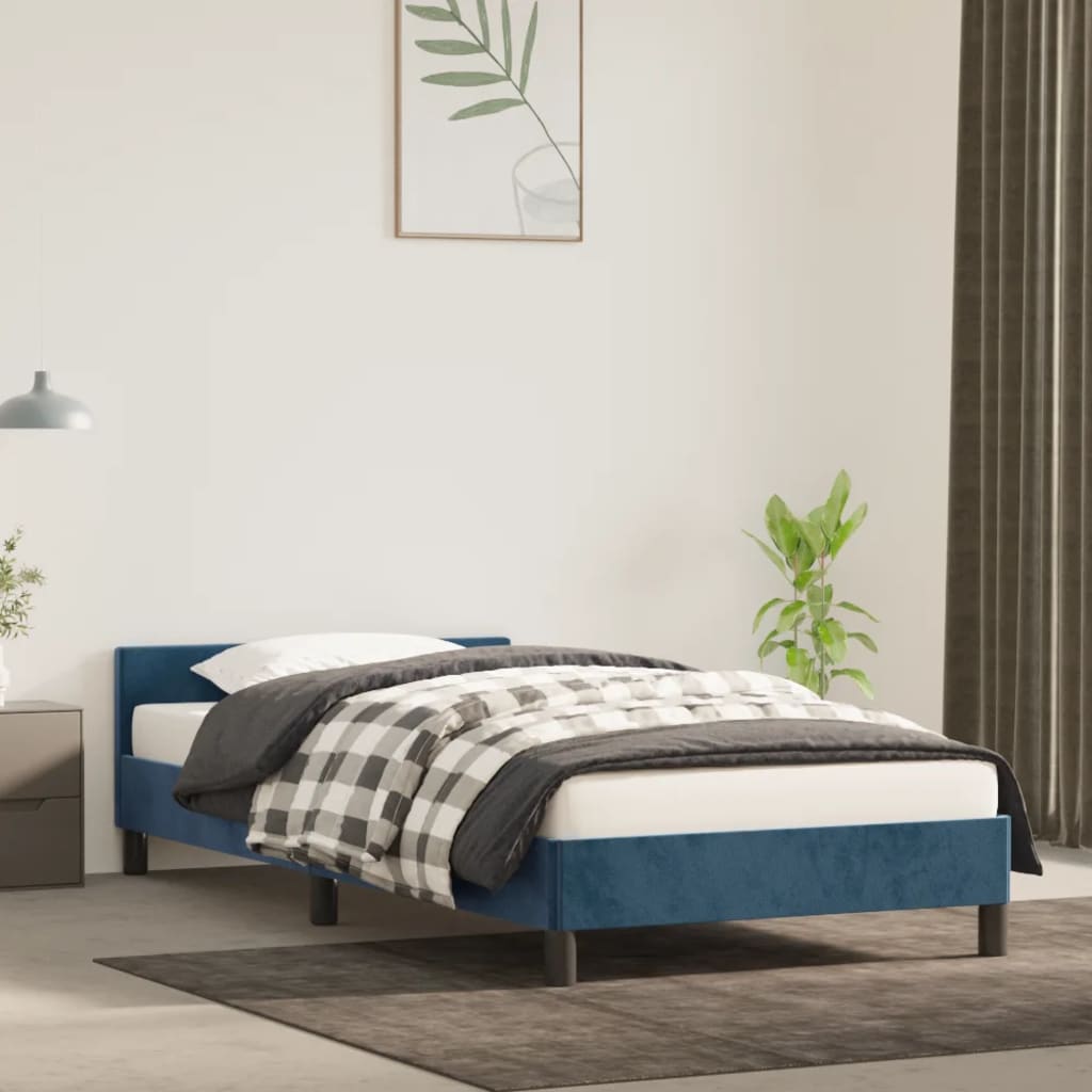 Bed frame with headboard dark blue 100x200 cm velvet