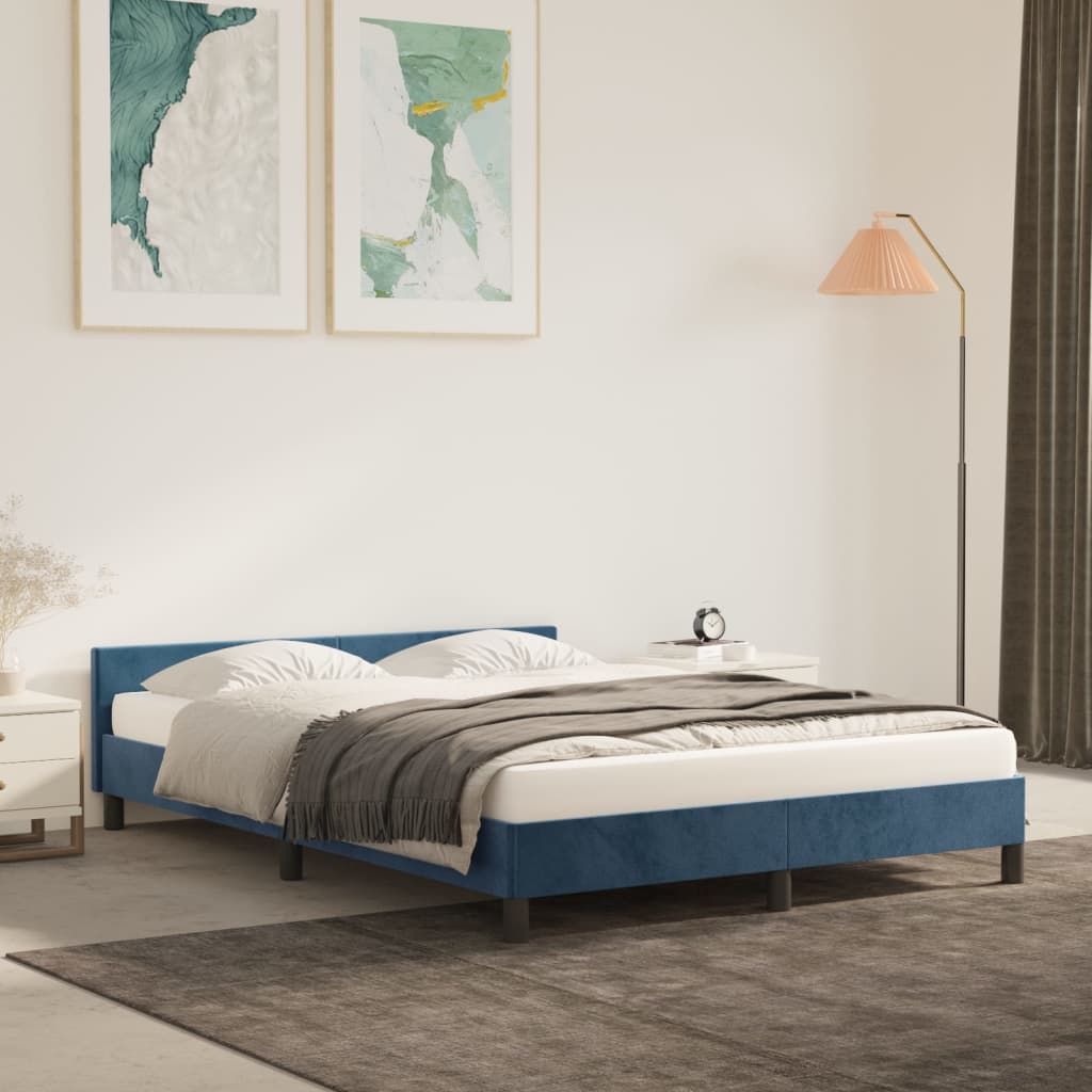 Bed frame with headboard dark blue 140x190 cm velvet