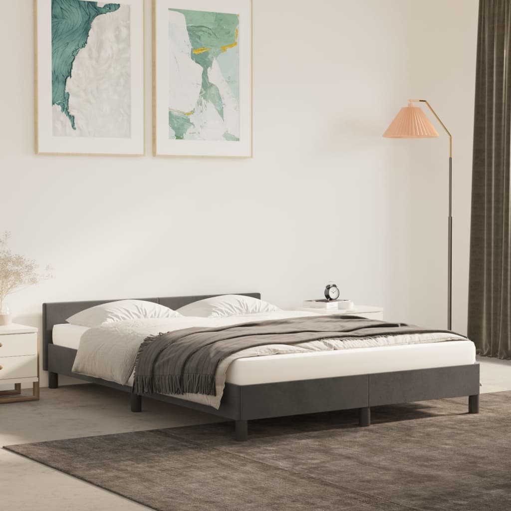Bed frame with headboard dark gray 140x200 cm velvet