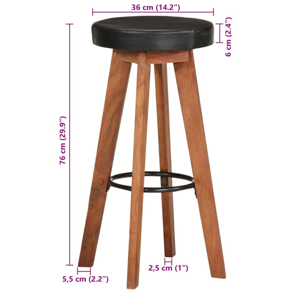 Bar stools 2 pieces. Real leather and solid acacia wood