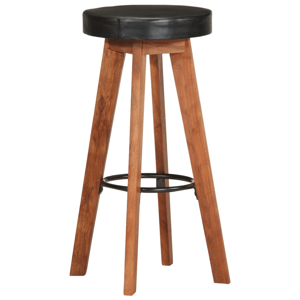 Bar stools 2 pieces. Real leather and solid acacia wood
