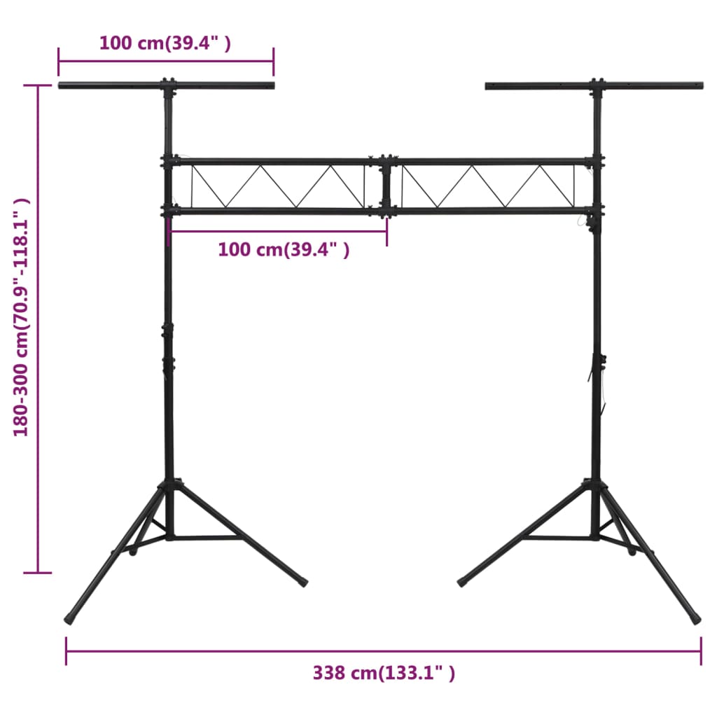 Light stand black 338x115x(180-300) cm steel