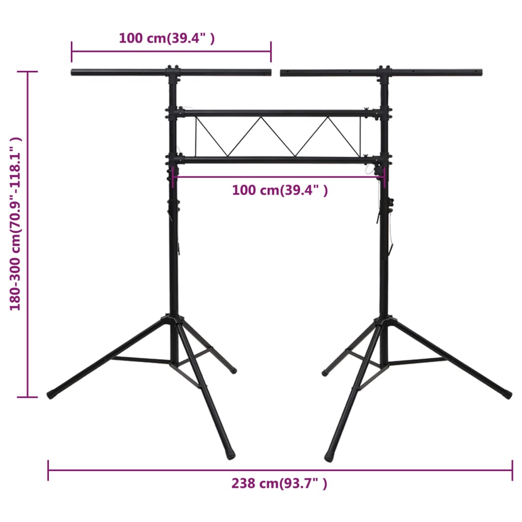 Light stand black 238x115x(180-300) cm steel