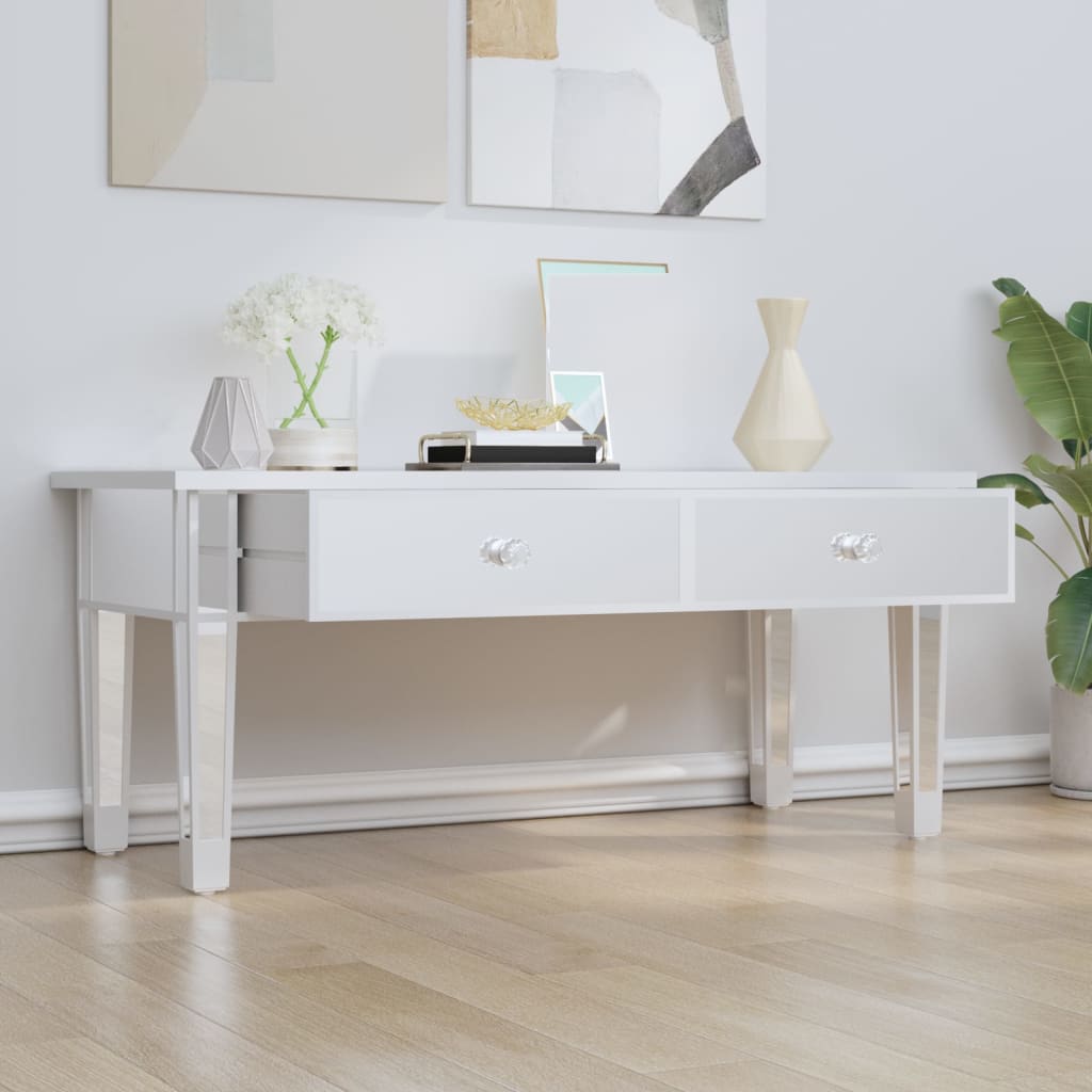 Table basse miroir 106x45x45 cm en bois et verre