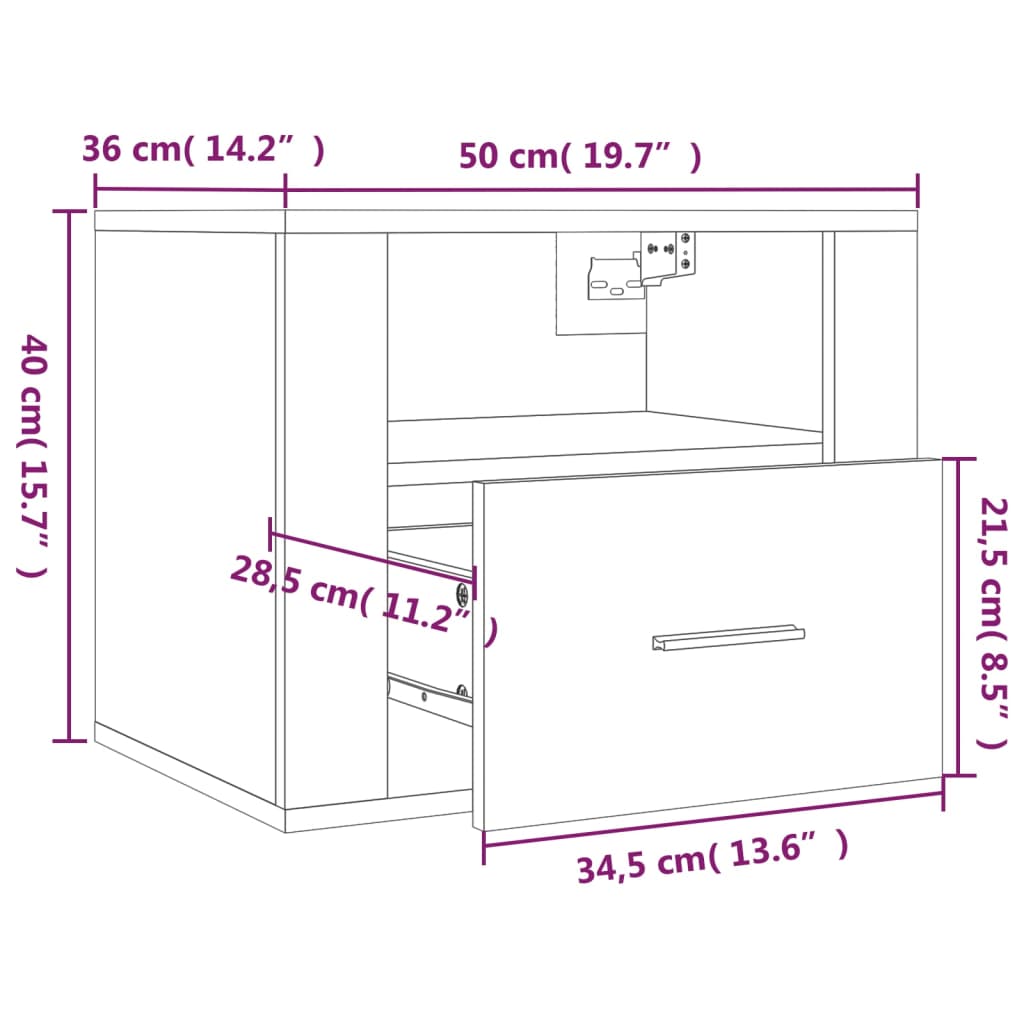 Wall bedside tables 2 pcs. Black 50x36x40 cm