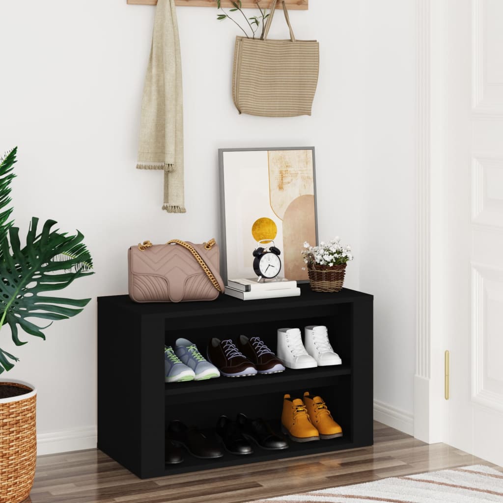 Étagère à chaussures noire 75x35x45 cm en bois