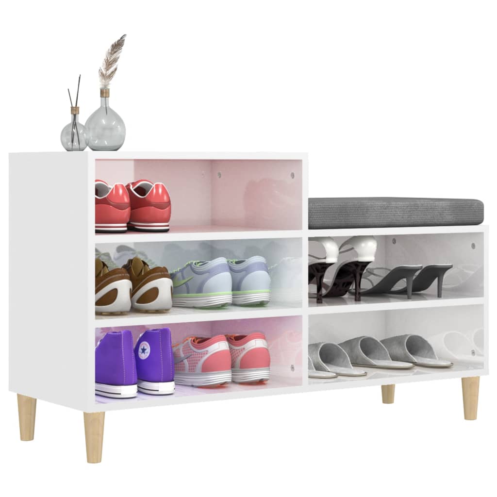 Shoe rack high-gloss white 102x36x60 cm made of wood