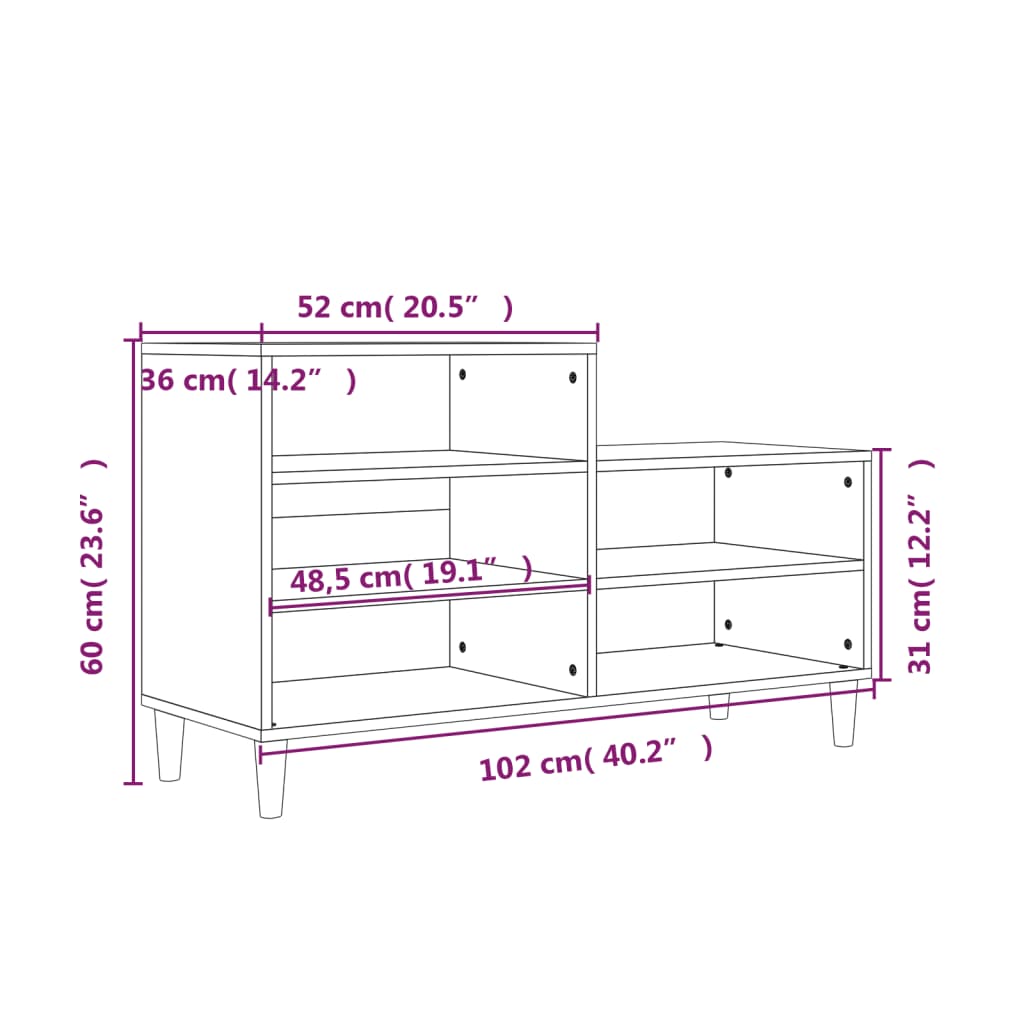 Shoe rack concrete gray 102x36x60 cm made of wood