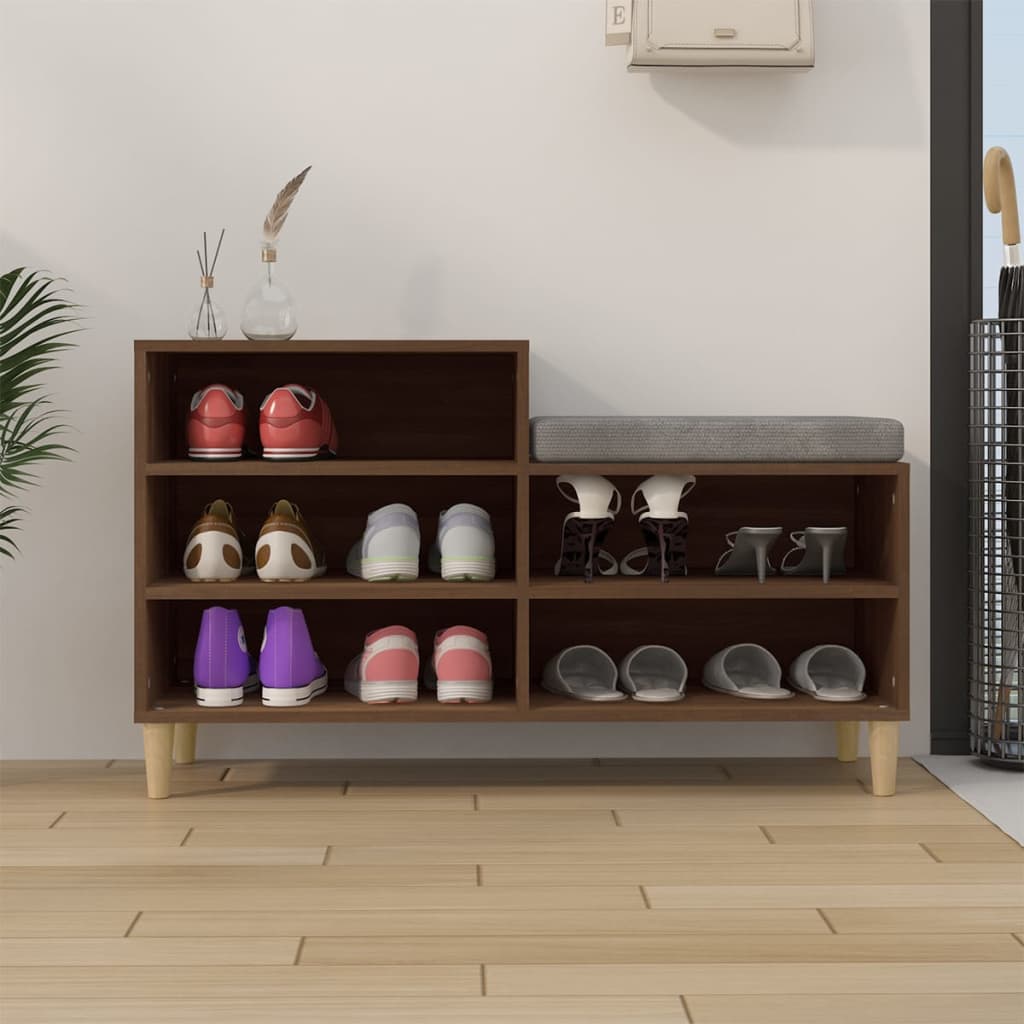 Étagère à chaussures aspect chêne marron 102x36x60 cm en bois