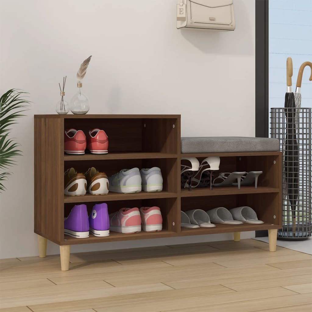 Étagère à chaussures aspect chêne marron 102x36x60 cm en bois