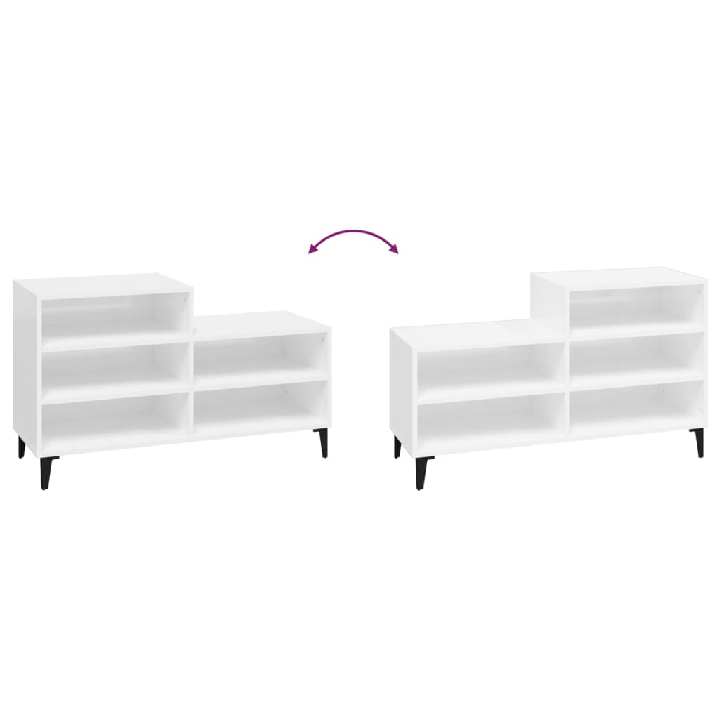 Shoe rack high-gloss white 102x36x60 cm made of wood