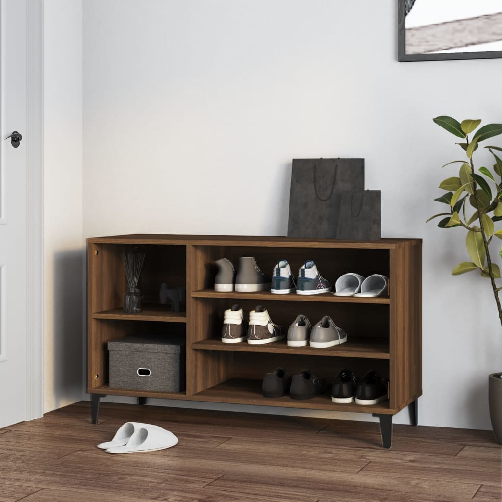 Étagère à chaussures aspect chêne marron 102x36x60 cm en bois