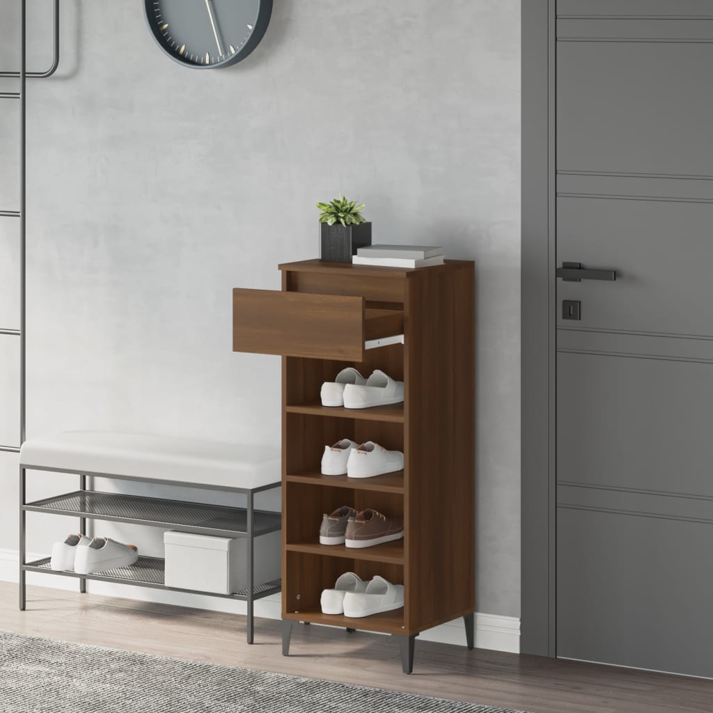 Étagère à chaussures aspect chêne marron 40x36x105 cm en bois