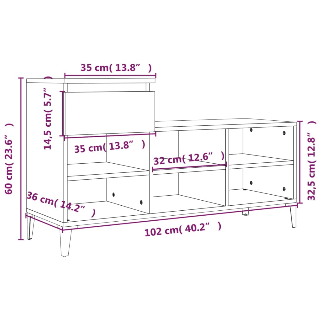 Shoe rack concrete gray 102x36x60 cm made of wood