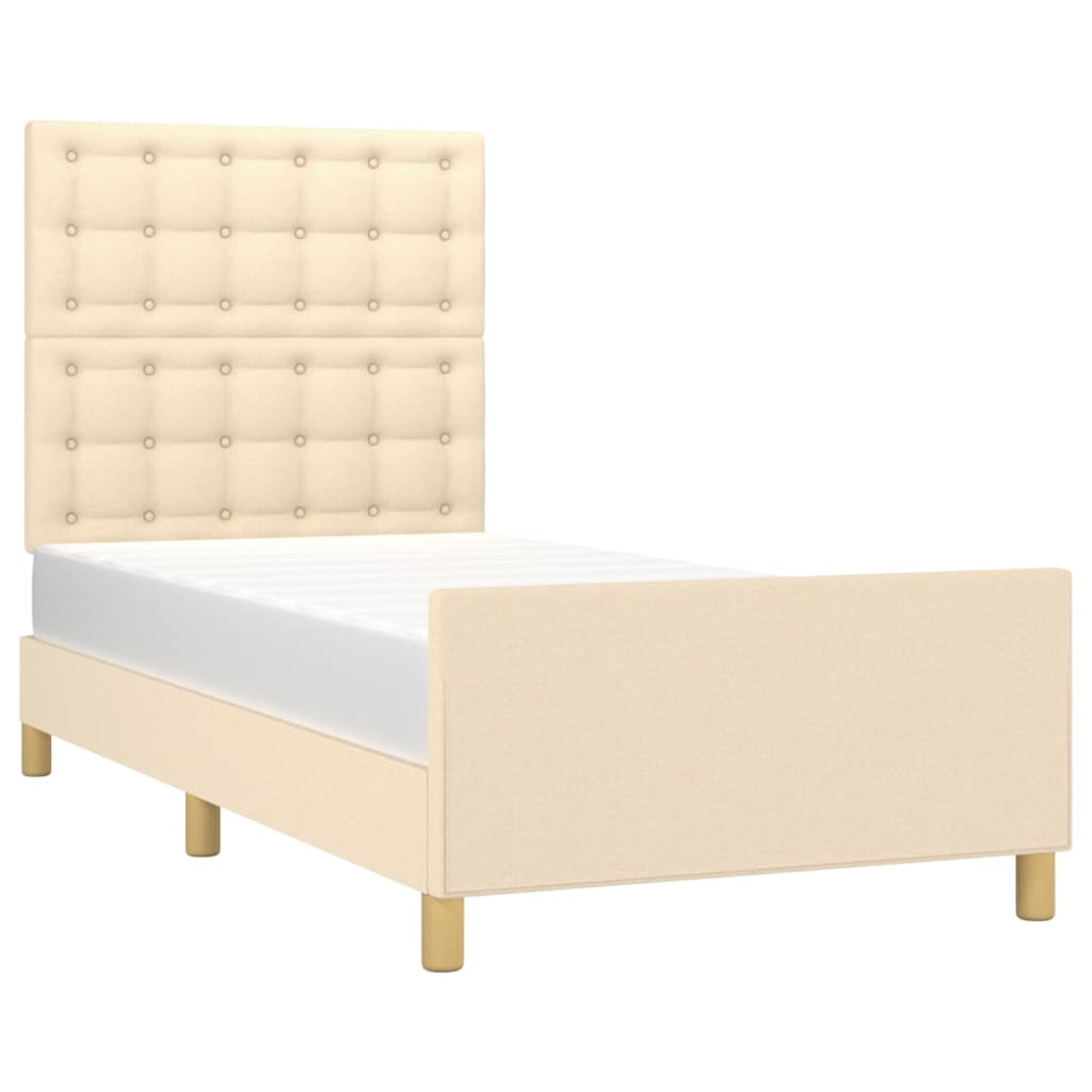 Bettgestell ohne Matratze Creme 90x200 cm Stoff