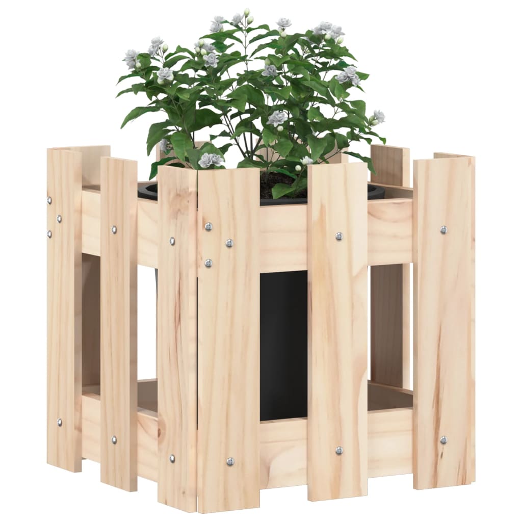 Plant pot picket fence design 30x30x30 cm solid pine wood