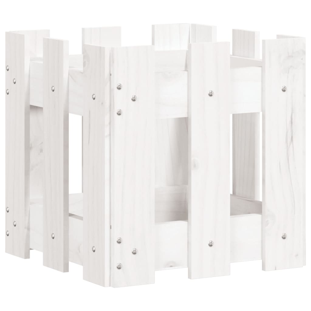 Plant pot picket fence design white 30x30x30 cm pine wood