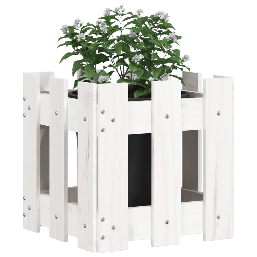 Plant pot picket fence design white 30x30x30 cm pine wood