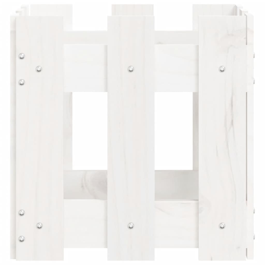 Plant pot picket fence design white 30x30x30 cm pine wood