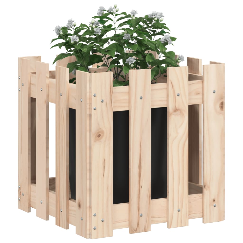 Plant pot picket fence design 40x40x40 cm solid pine wood