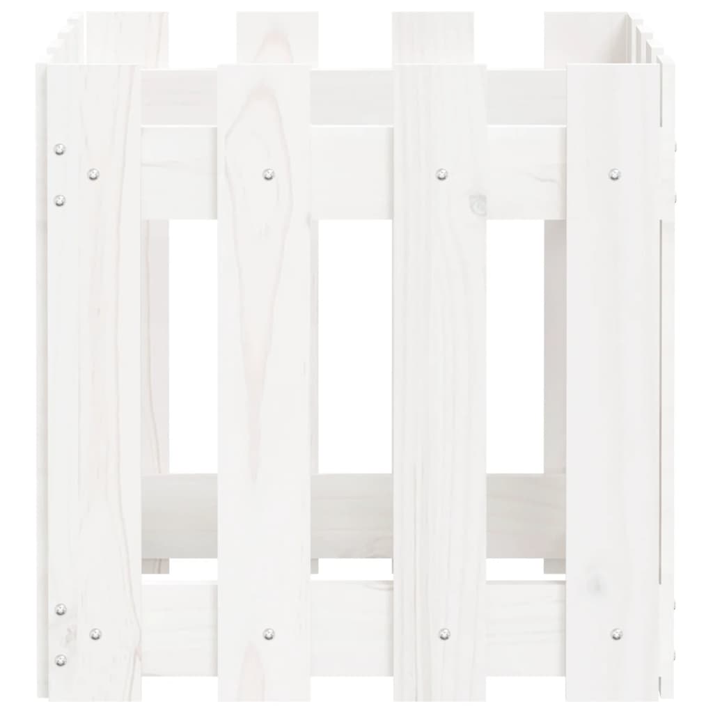 Plant pot picket fence design white 40x40x40cm solid pine wood
