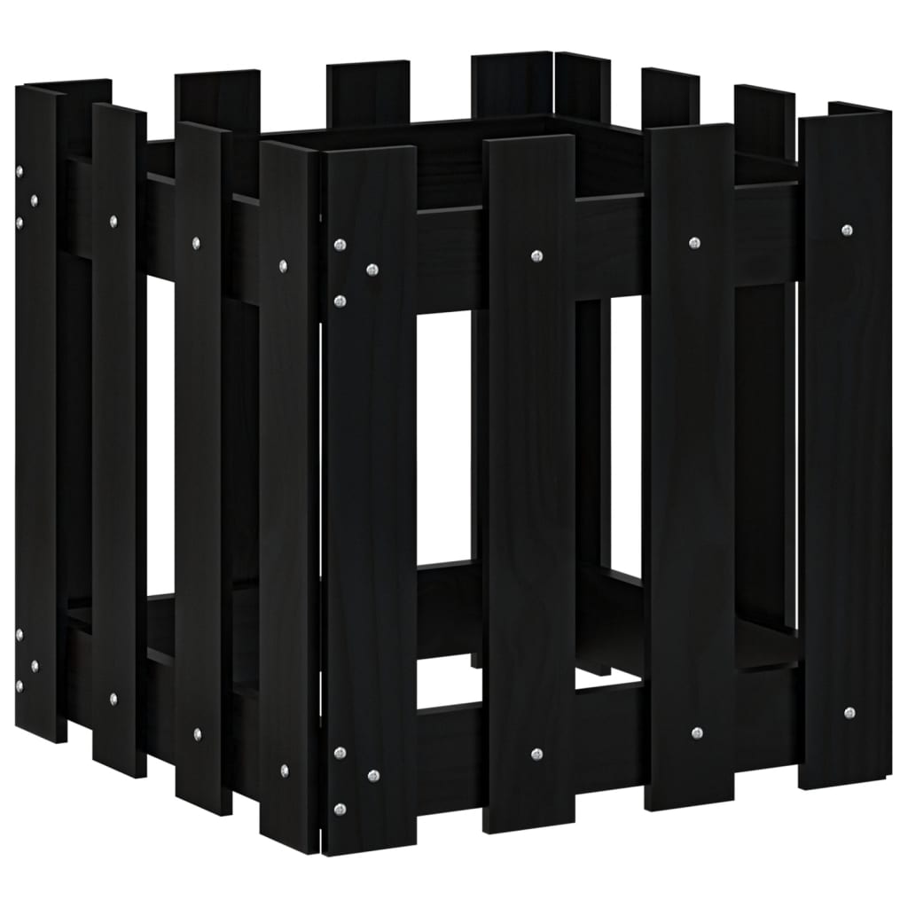 Plant pot picket fence design black 40x40x40 cm pine wood