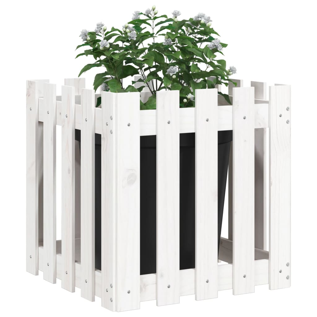 Cache-pot design palissade blanc 50x50x50cm bois de pin massif