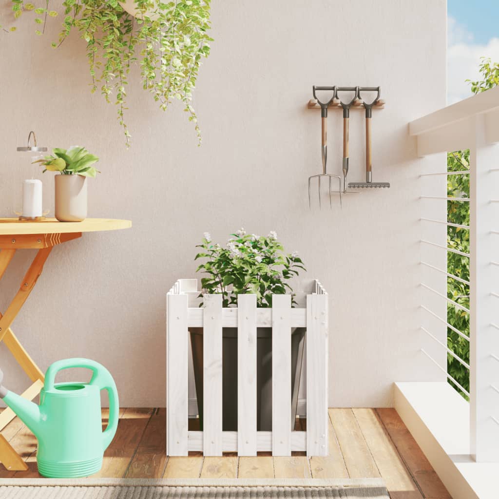 Cache-pot design palissade blanc 50x50x50cm bois de pin massif