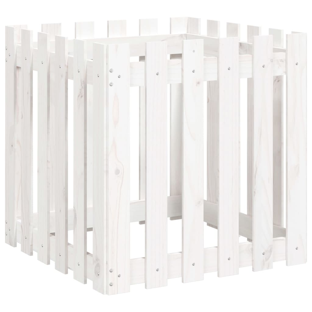 Cache-pot design palissade blanc 60x60x60cm bois de pin massif