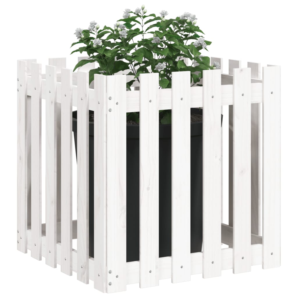 Cache-pot design palissade blanc 60x60x60cm bois de pin massif