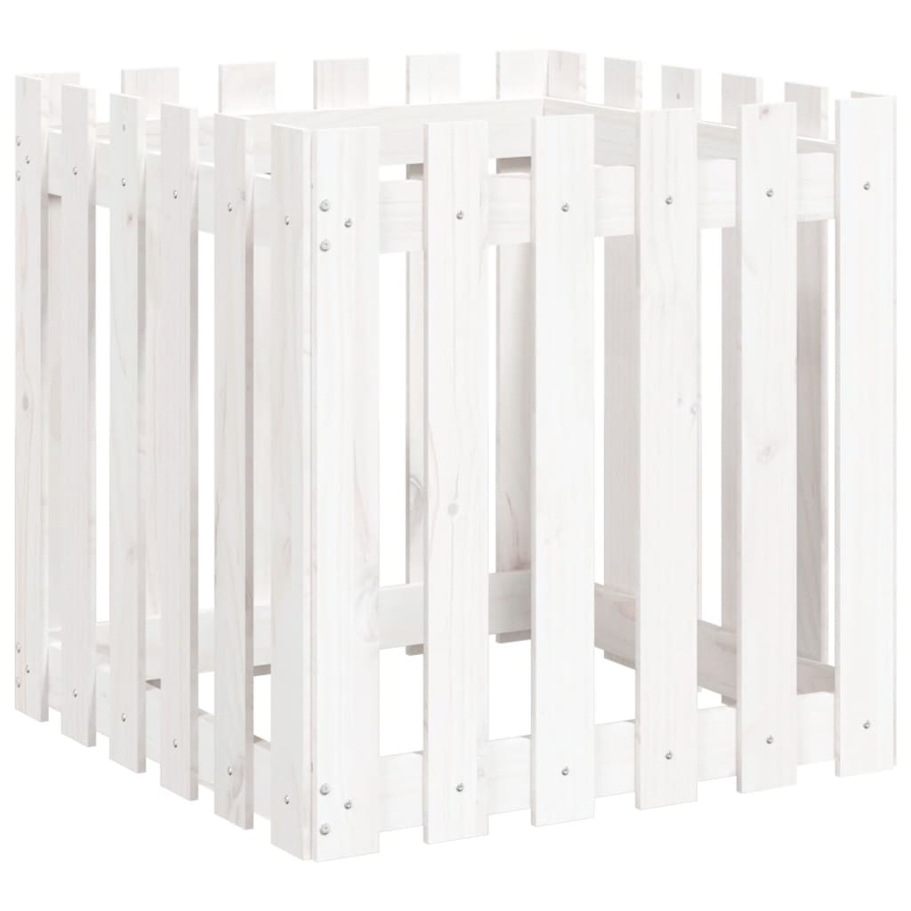 Cache-pot design palissade blanc 60x60x60cm bois de pin massif
