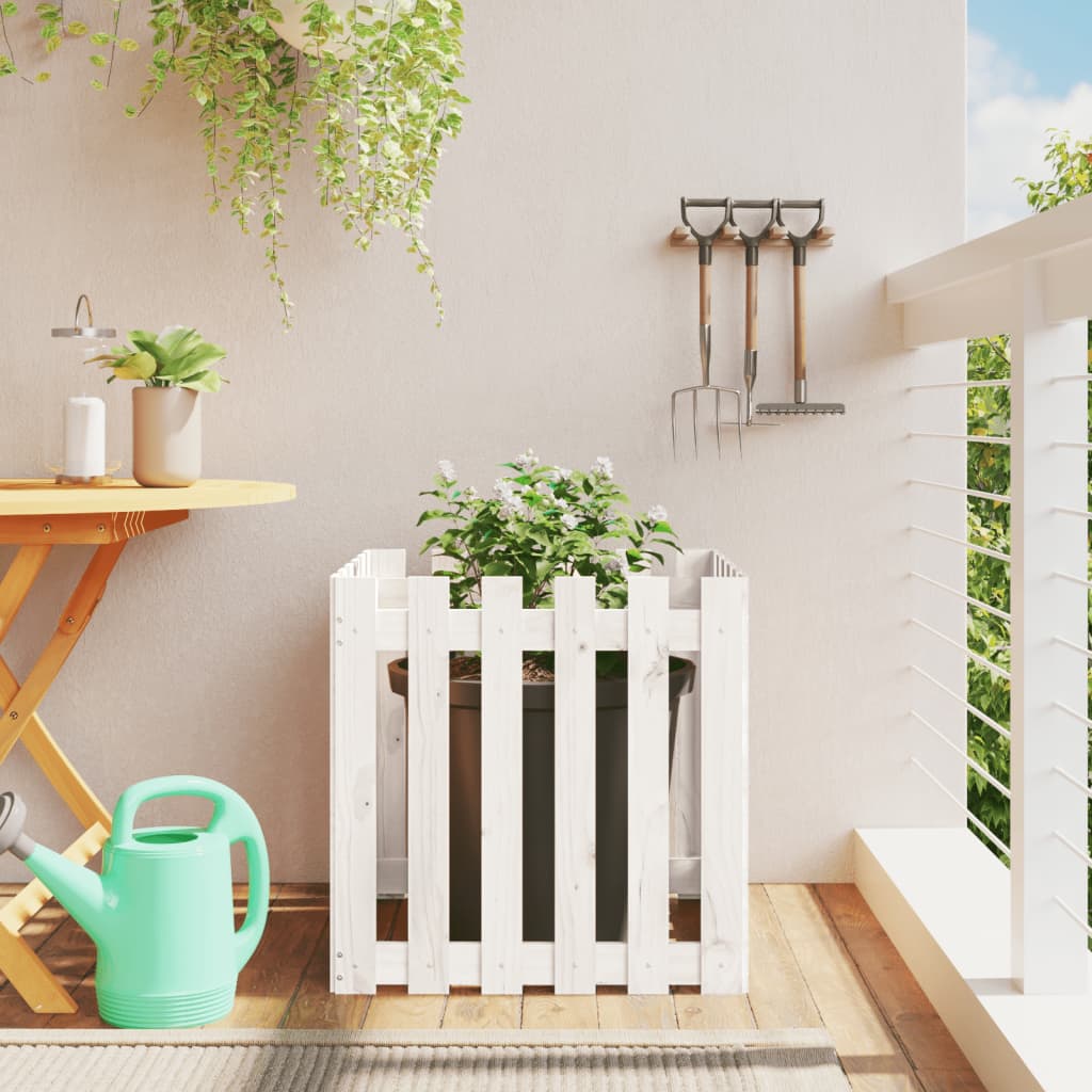 Cache-pot design palissade blanc 60x60x60cm bois de pin massif