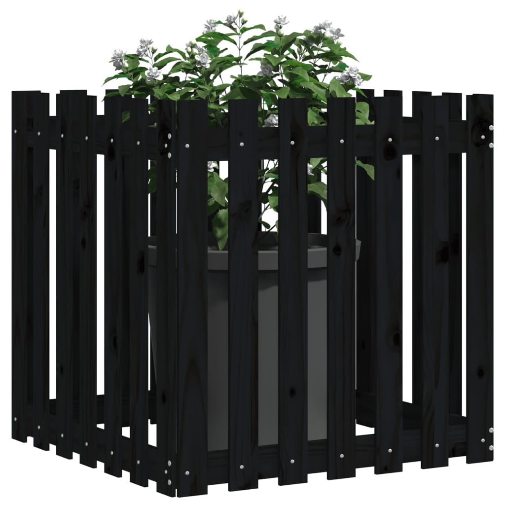 Cache-pot design palissade noir 70x70x70 cm bois de pin