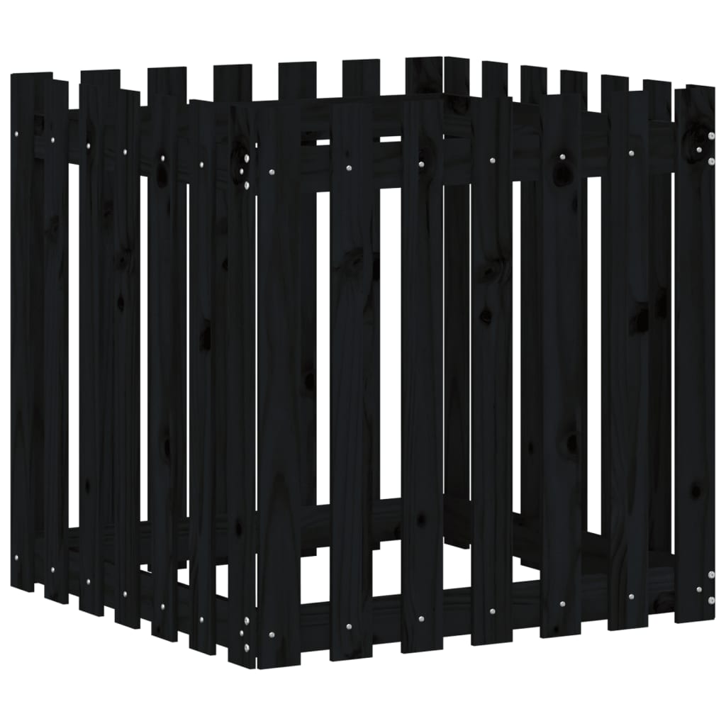 Cache-pot design palissade noir 70x70x70 cm bois de pin