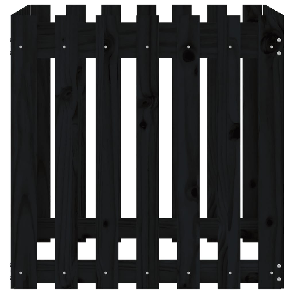 Cache-pot design palissade noir 70x70x70 cm bois de pin