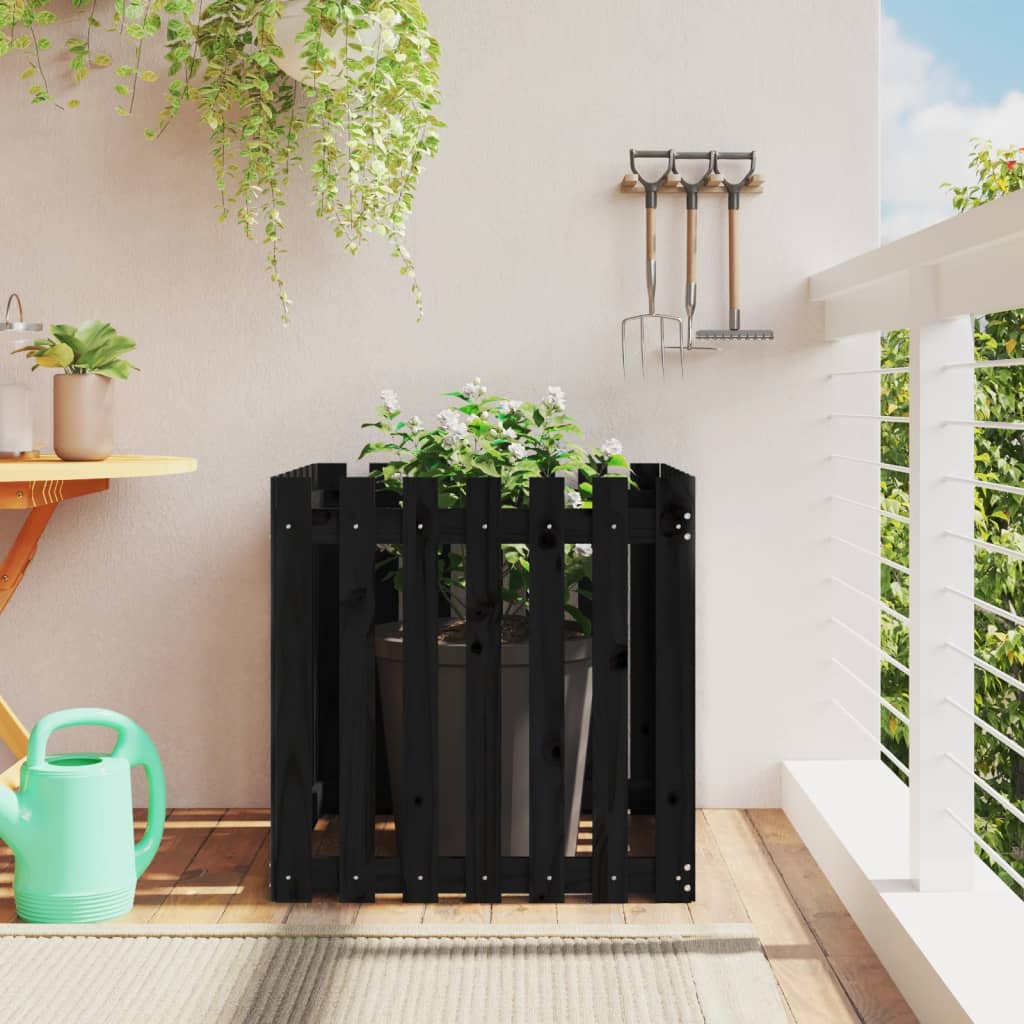 Cache-pot design palissade noir 70x70x70 cm bois de pin
