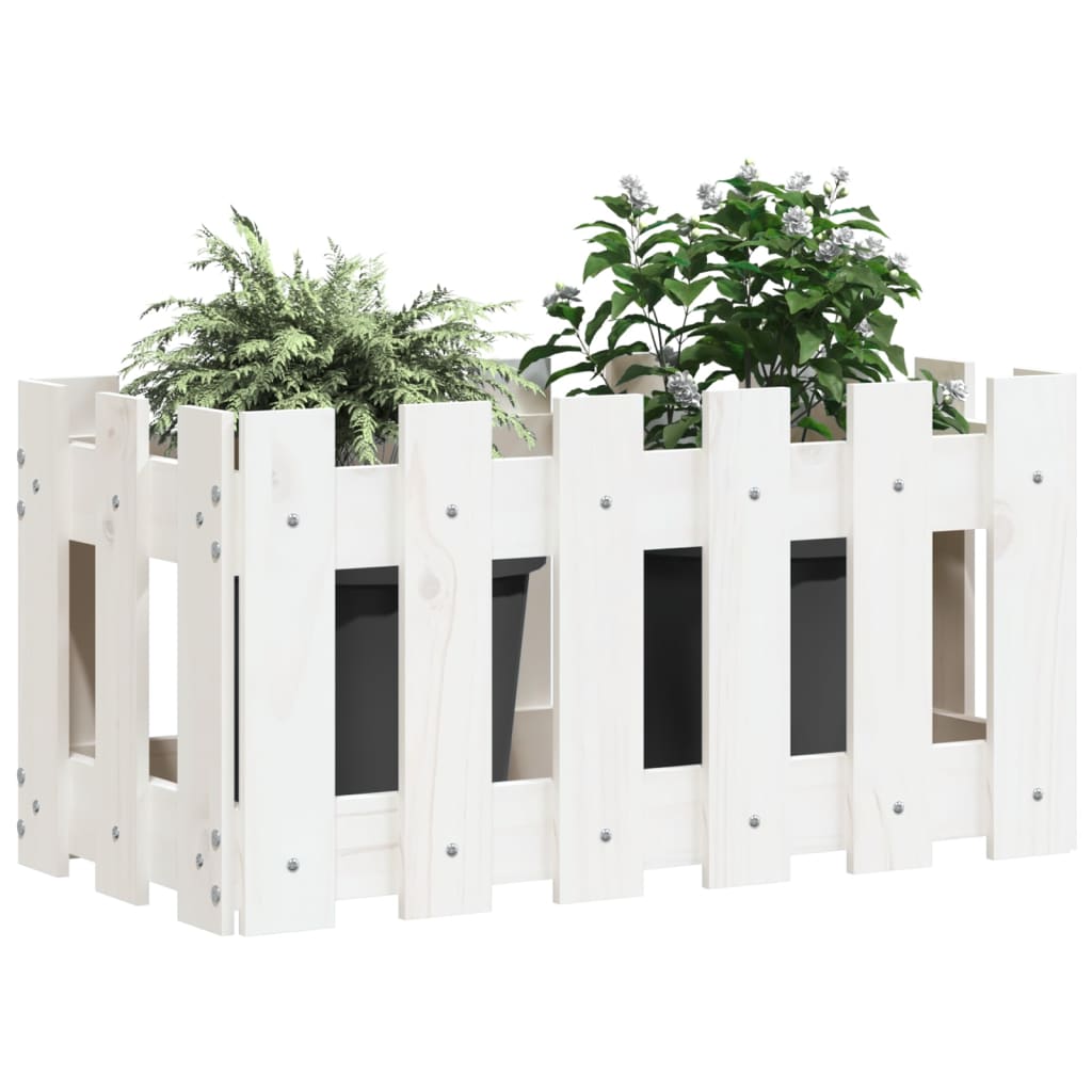 Cache-pot design palissade blanc 60x30x30 cm bois de pin