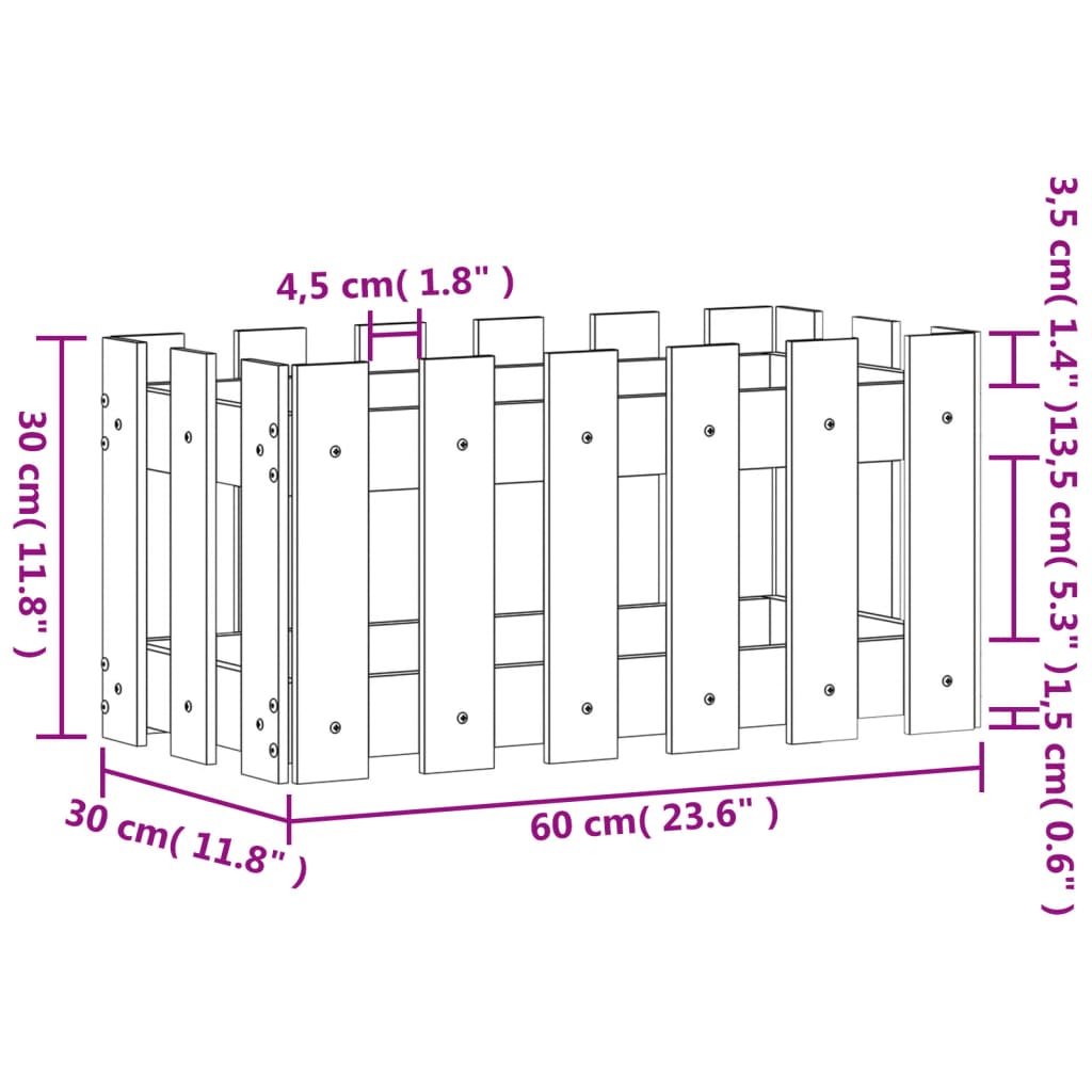 Cache-pot design palissade blanc 60x30x30 cm bois de pin