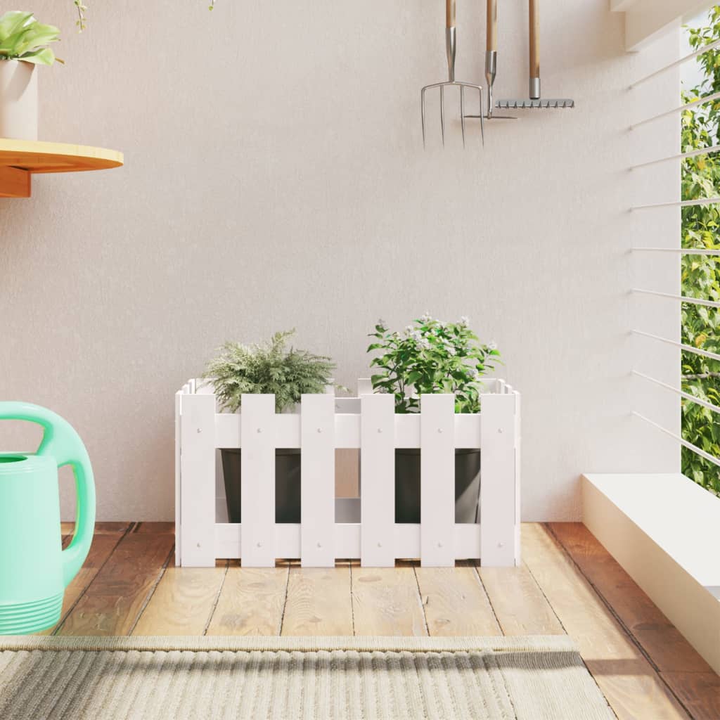 Cache-pot design palissade blanc 60x30x30 cm bois de pin