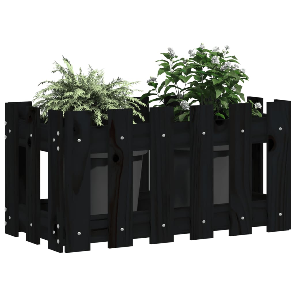 Cache-pot design palissade noir 60x30x30 cm bois de pin