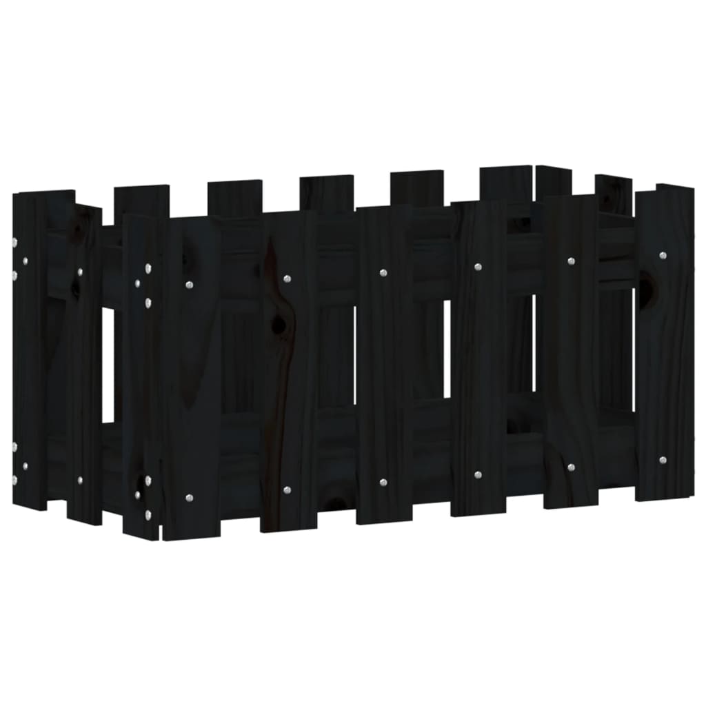 Cache-pot design palissade noir 60x30x30 cm bois de pin