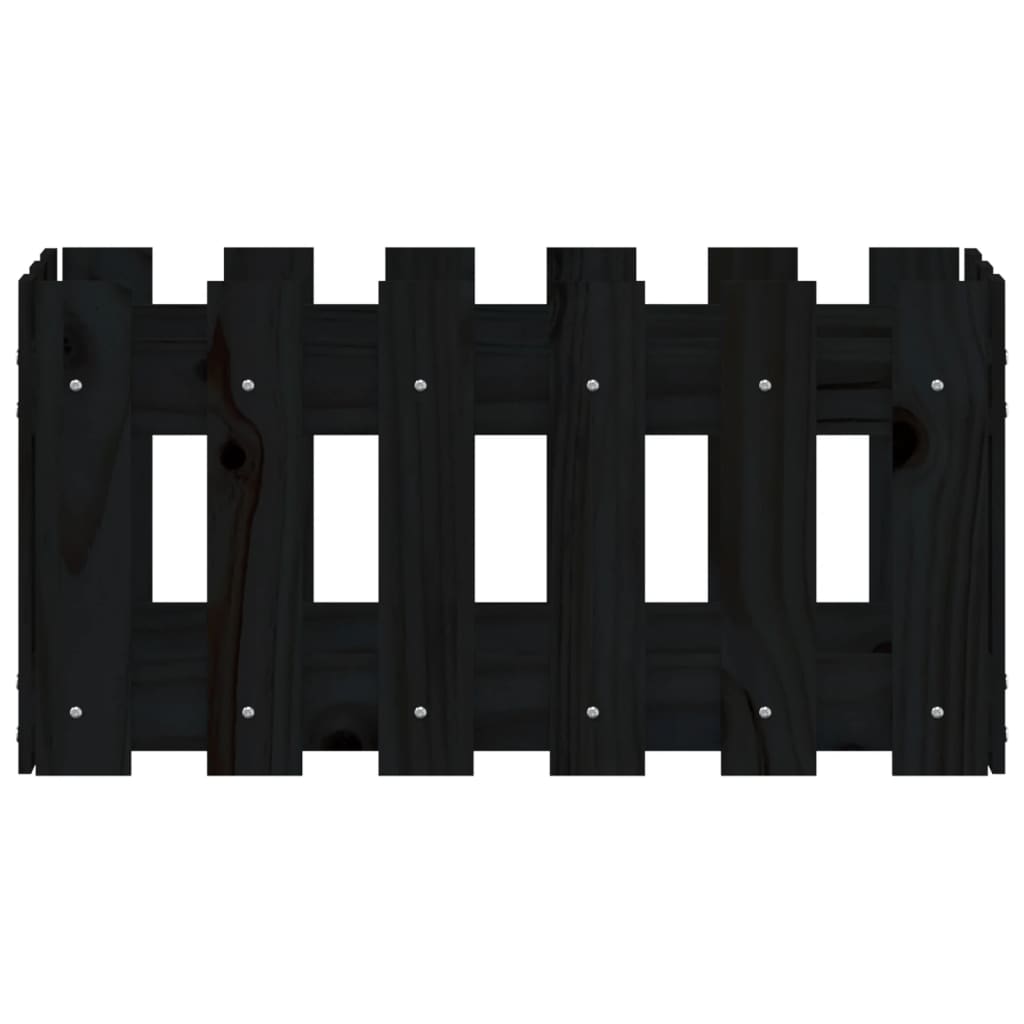 Cache-pot design palissade noir 60x30x30 cm bois de pin