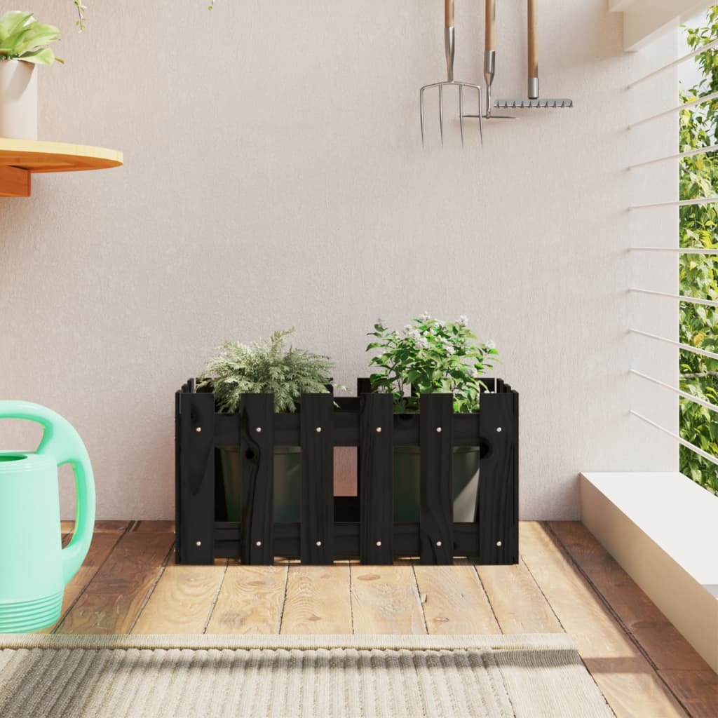 Cache-pot design palissade noir 60x30x30 cm bois de pin