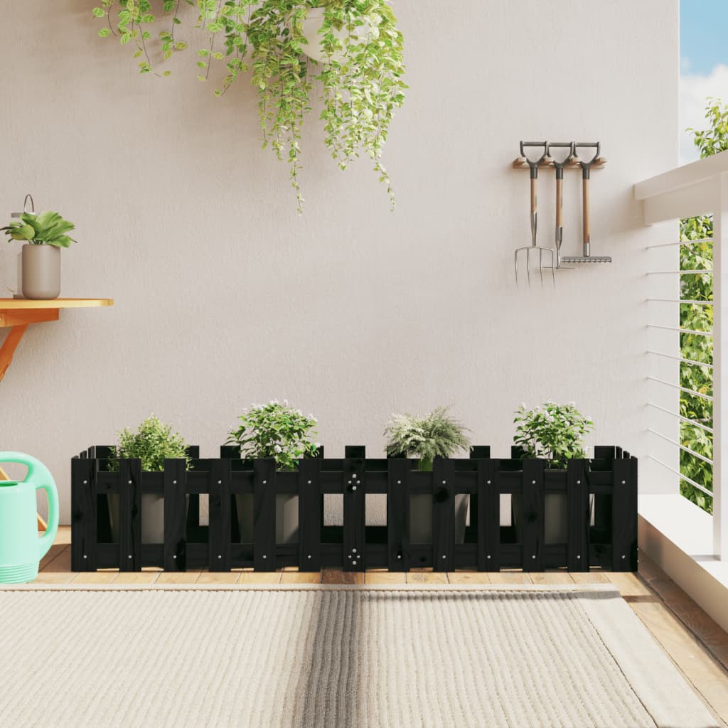 Raised bed slatted design black 150x30x30 cm solid pine wood