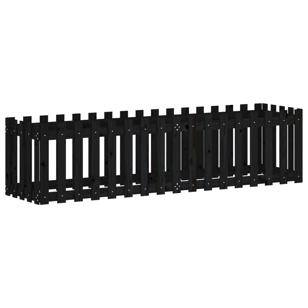 Raised bed slatted design black 200x50x50 cm solid pine wood