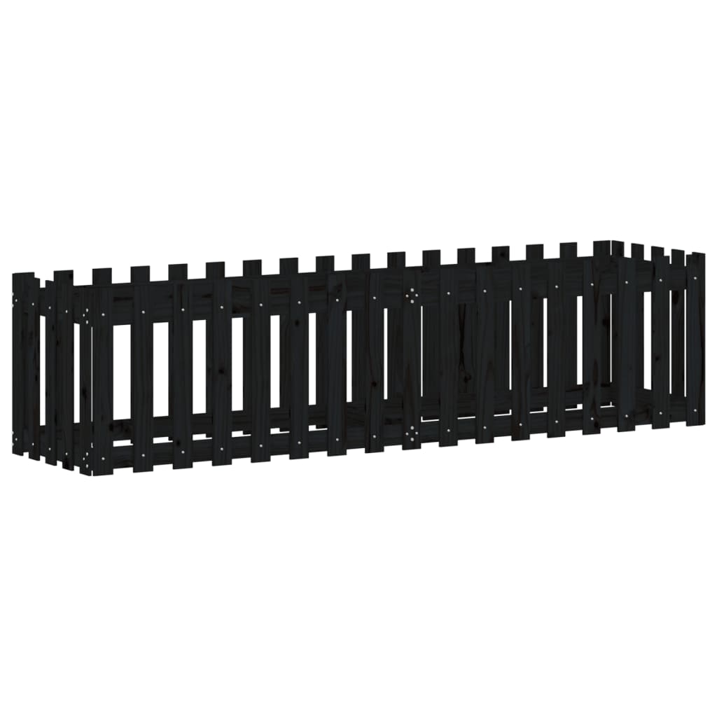 Raised bed slatted design black 200x50x50 cm solid pine wood