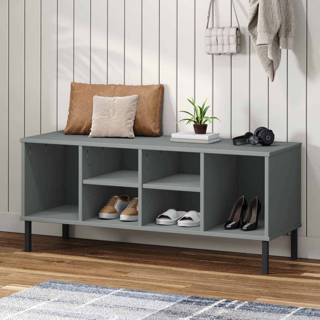 OSLO shoe rack with metal legs gray 106x35x45 cm solid wood